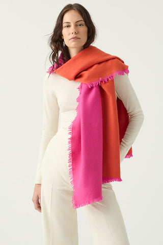 Reversible 100% Cashmere Shawl | Hot Pink and Orange