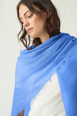 blue oversized fringed cashmere scarf | Kasmiri lightweight scarf