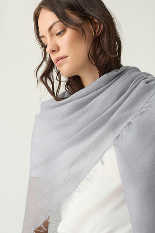grey lightweight fringed cashmere scarf | Kasmiri light scarf