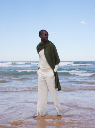 Olive Green Cashmere Blanket Scarf | Kasmiri | Winter Scarves and Shawls Shop Online