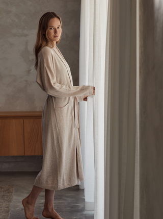 wheat pure cashmere robe | Kasmiri luxury cashmere robe for women