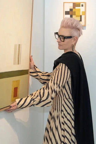 Sophie Vander wears Kasmiri Cashmere Travel Wrap in Black at her gallery Curatorial+Co. in Sydney