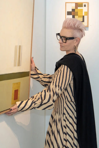 Sophie Vander wears Kasmiri Cashmere Travel Wrap in Black at her gallery Curatorial+Co. in Sydney