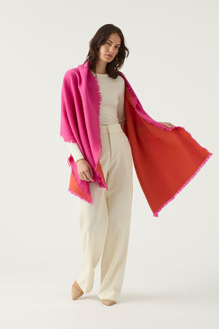 Reversible Pure Cashmere Winter Shawl | Pink and Orange