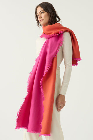 Oversized Hot Pink Reversible Cashmere Wool Shawl | Luxury Cashmere Shawl