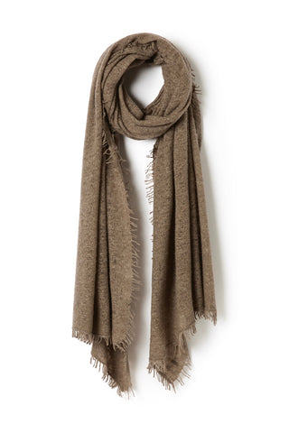 Organic Un-Dyed Chyangra Shawl wrapped as a scarf on a flat product surface  | Cashmere Shawls